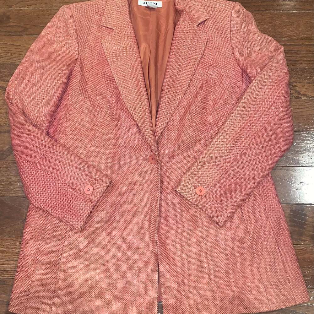 Alfani 100% Silk‎ Blazer Coral Pink Textured Women’s Size 16 Excellent Condition